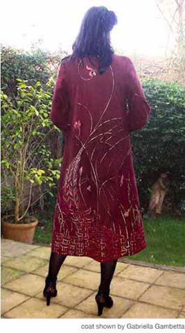 Basketweave design reverse applique suede coat